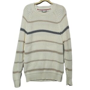 BRUNELLO CUCINELLI Sweater Mens Large Cream Stripe‎ Chunky Rib Knit Crewneck